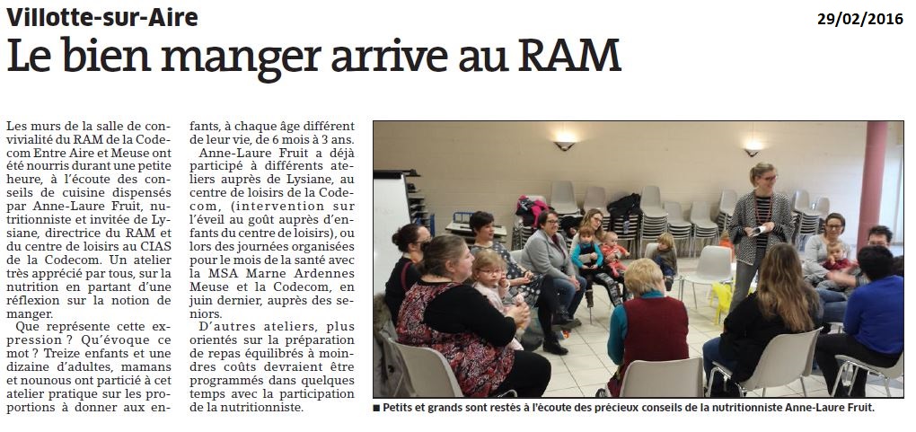 Atelier nutrition auprès du RAM à Villotte-sur-Aire